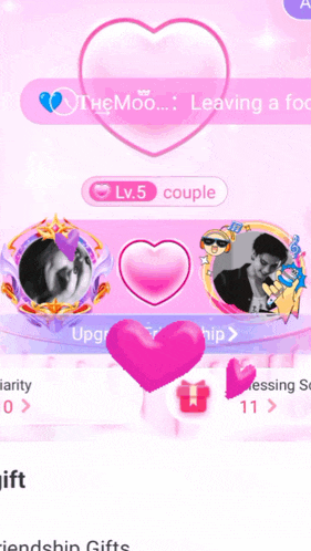 a pink background with purple hearts and the words upgrade friendship on the bottom