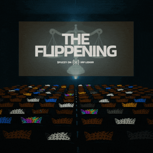 a movie called the fluppening is being shown in an auditorium