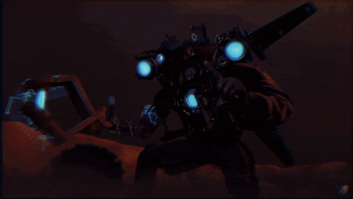 a drawing of a robot with a blue light coming out of it 's eyes