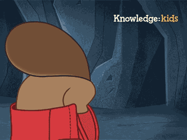 a cartoon of a squirrel eating a piece of bread with the words knowledge kids below it