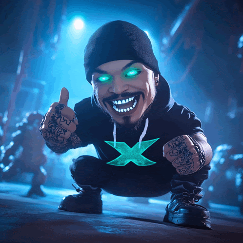 a man wearing a black hoodie with a green x on it
