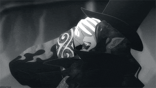 a black and white drawing of a man wearing a top hat and mask