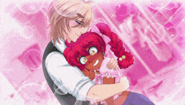 a man is holding a little girl in his arms in a cartoon