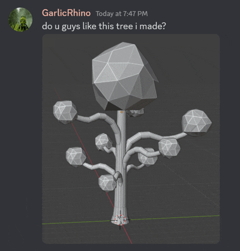 a screenshot of a 3d model of a tree with garlicrhino 's name at the top