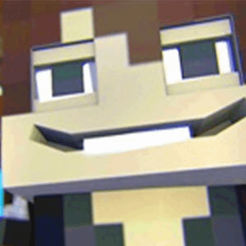 a close up of a minecraft character 's face with a smile .