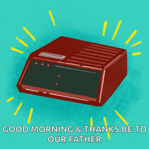 an illustration of a red alarm clock that says forward