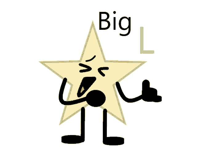 a cartoon drawing of a star with big l written on it