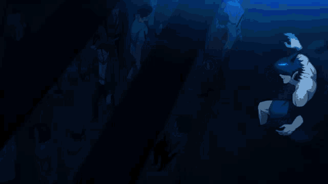 a dark blue background with a light coming out of the middle