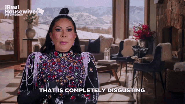 a woman says that is completely disgusting in front of a window