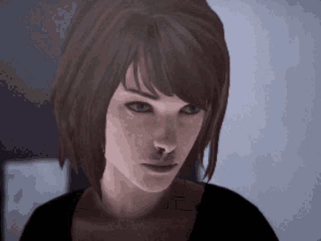 a close up of a woman 's face with brown hair