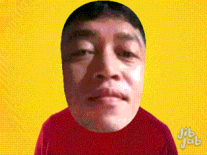 a man 's face is displayed on a yellow background with jib jab written on the bottom
