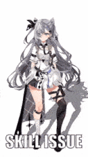 a picture of a girl with long hair and the words skill issue