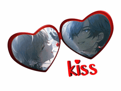 a picture of a boy and a girl kissing with the word kiss underneath
