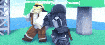 two roblox characters are dancing in front of a green sign that says " pawzzz "