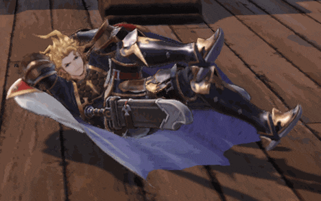 a knight with wings is laying on the floor