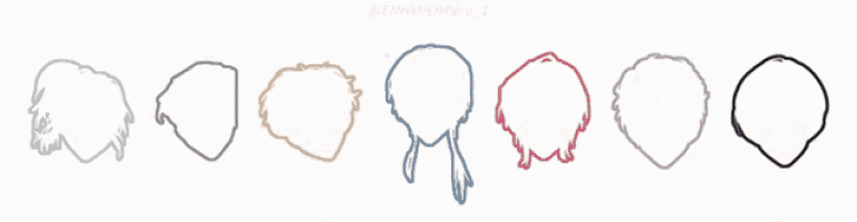 a drawing of a group of people with different hairstyles