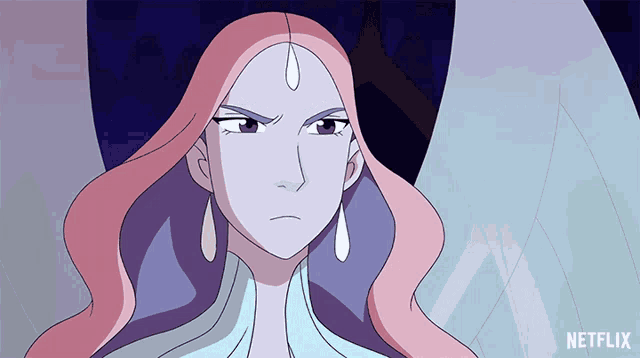 a cartoon of a woman with long pink hair and a netflix logo in the corner