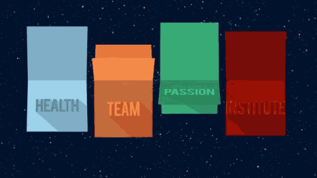 four boxes with the words health team passion institute on them
