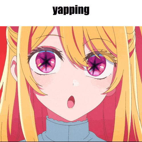 a close up of a girl 's face with the word yapping written above her