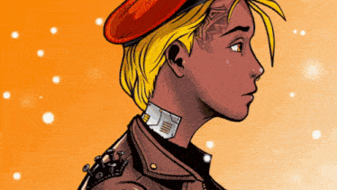 a cartoon drawing of a woman wearing a hat and collar