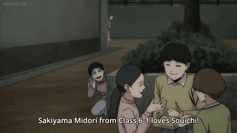 a cartoon character says sakiyama midori from class 6- 1 loves souichi