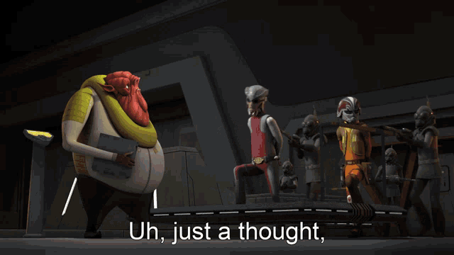 a group of cartoon characters with the words " and go through with the original deal " above them