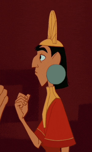 a cartoon character from the emperor 's new groove holds another person 's hand