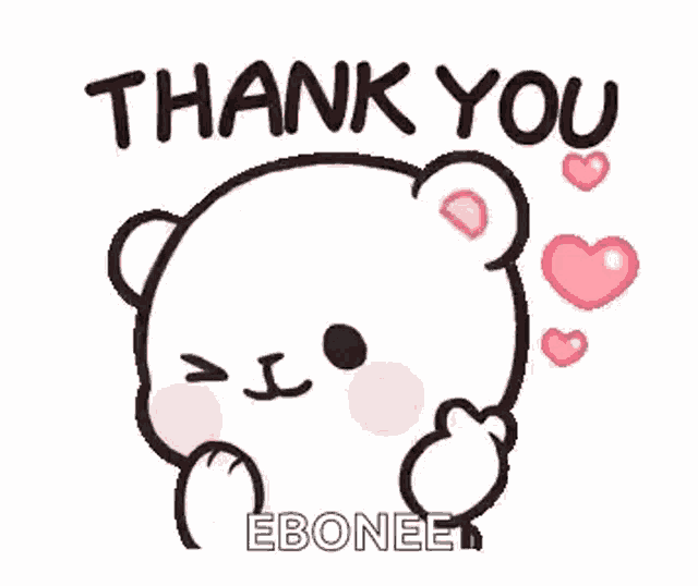 a thank you sticker with a teddy bear and hearts on it .