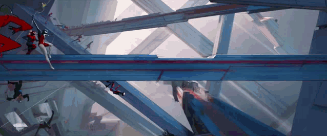 a bunch of people are flying through the air
