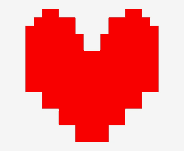 a pixel art heart with a white background