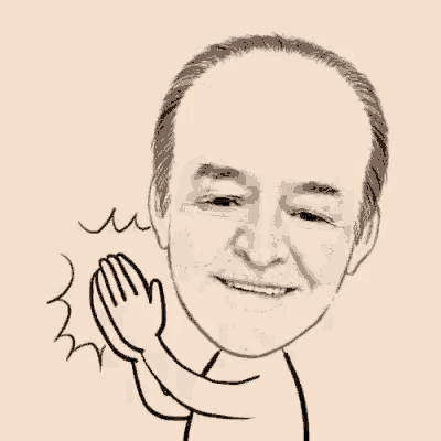 a black and white drawing of a man giving a high five with his hands .