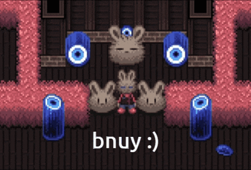 a pixel art scene with a bunny and the word bnuy below it