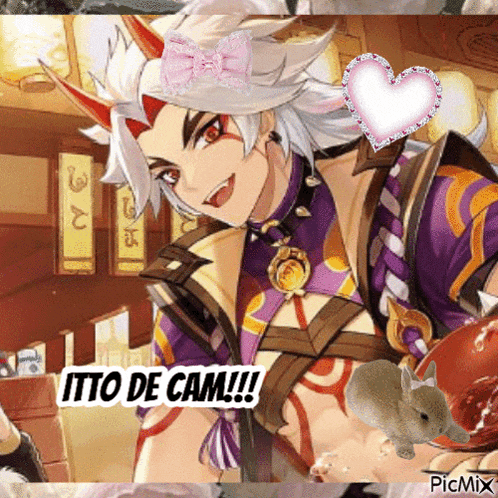a picture of a anime character with the words itto de cam written on the bottom