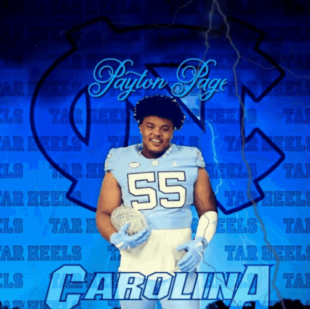 a football player for the carolina tar heels is holding a helmet