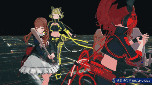 a video game shows a girl holding a bat and the word fire on her belt