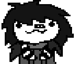 a pixel art drawing of a person with long black hair .
