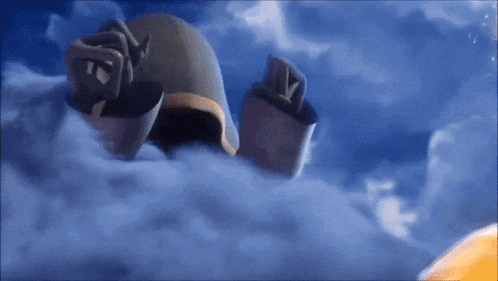 a cartoon character is flying through the air