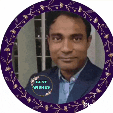 a man in a suit is in a purple circle with the words best wishes on it