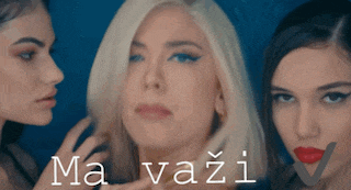 a woman with blonde hair is surrounded by two other women and the words ma vazi are on the bottom