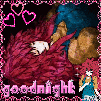 a picture of a girl with red hair and the words goodnight written on it