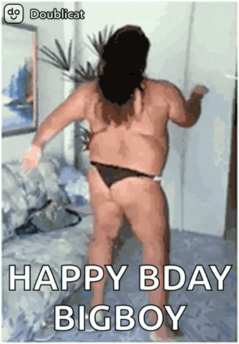 a woman in a bikini is dancing on a bed and says happy bday big boy