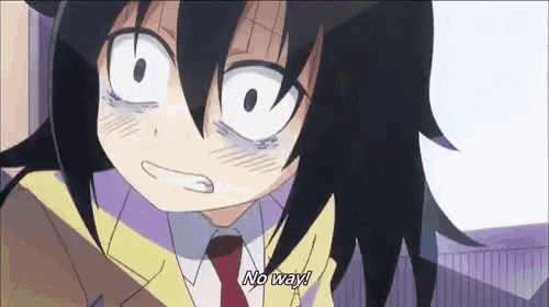 a girl in a suit and tie is making a face and says no way .