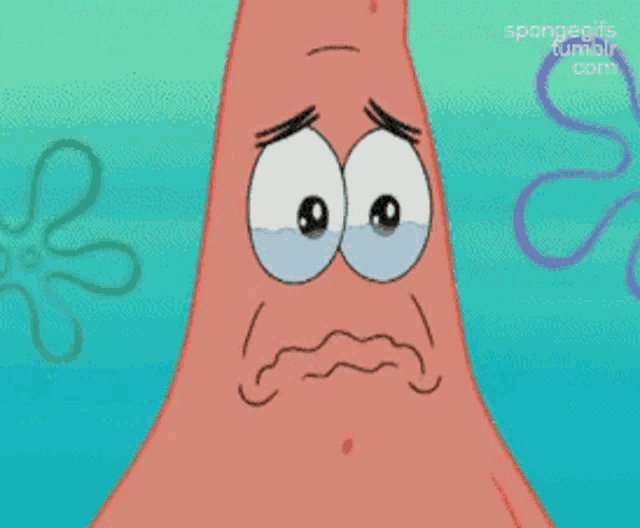 patrick star from spongebob squarepants is crying with tears running down his face