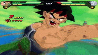 a screenshot of a video game shows a character with 2 hits