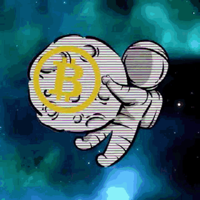 a cartoon of an astronaut holding a bitcoin