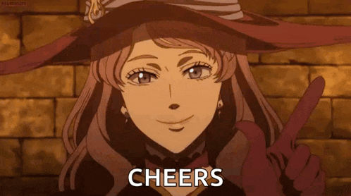 a witch from black clover is smiling and pointing at the camera with her finger .