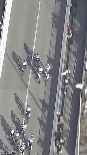 a group of people riding bikes down a street