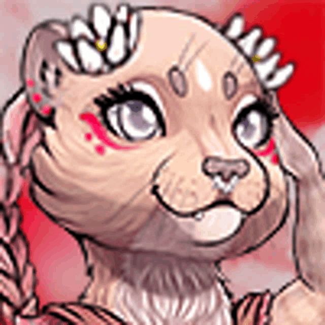 a cartoon drawing of a cat with braids on its head and a flower on its head .
