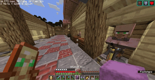 a screenshot of a minecraft game shows a villager in a shelter box