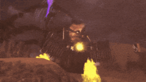 a purple light is coming out of a yellow object with the words give me one chance written below it